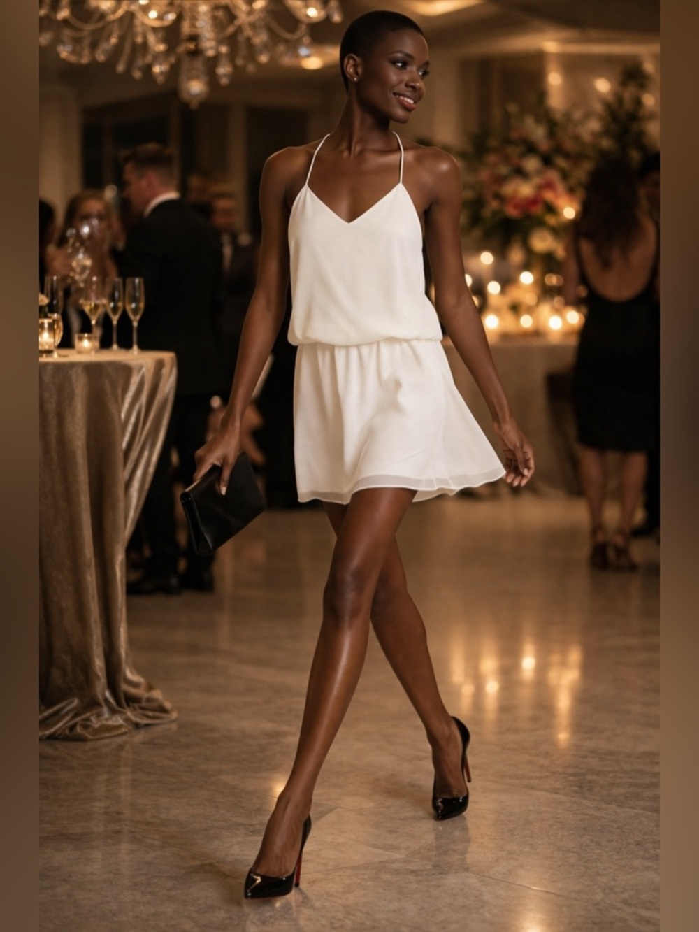 Haute Hippie Caitlyn Dress M NWT Ivory Chiffon Halter Cocktail Mini Sexy Back